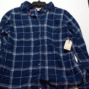 Navy Plaid Casual Button Down Shirt